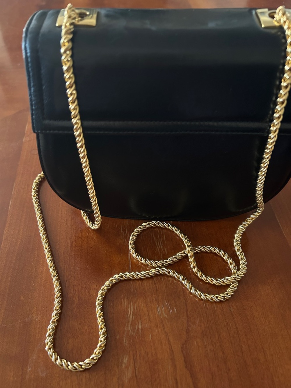 Frenchi Black Crossbody Bag with Gold Chain Strap